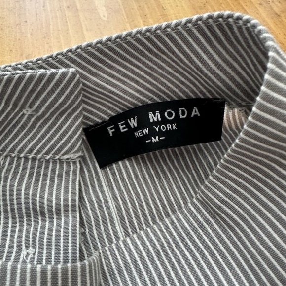 Few Moda New York Grey Stripe 100% Cotton Tie Waist Back Button Shirt Dress Sz M - Picture 2 of 4